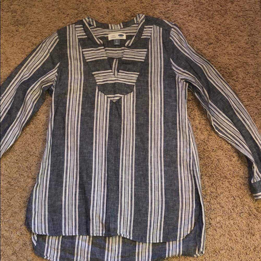 Old Navy chambray and white stripe tunic, small